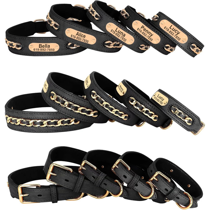Стильний шкіряний нашийник для собак Didog: чорний, регульований, з гравіюванням, L (17.0-20.0 см)