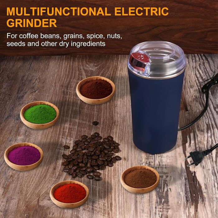 Weinsamkeit Electric Coffee Grinder, Electric Spice Grinder and Coffee Grinder with Stainless Steel Impact Blade & Safety Lid, 200W Powerful Motor Coffee Grinder for Nuts, Coffee Beans, Spices