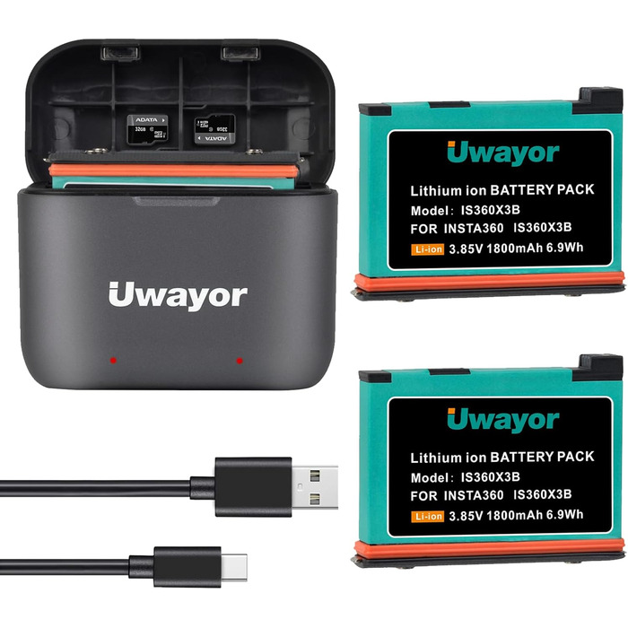 Запасний акумулятор Uwayor для Insta360 X3, 3-канальне USB-зарядне пристрій, сумісний з камерою Insta360 One X3