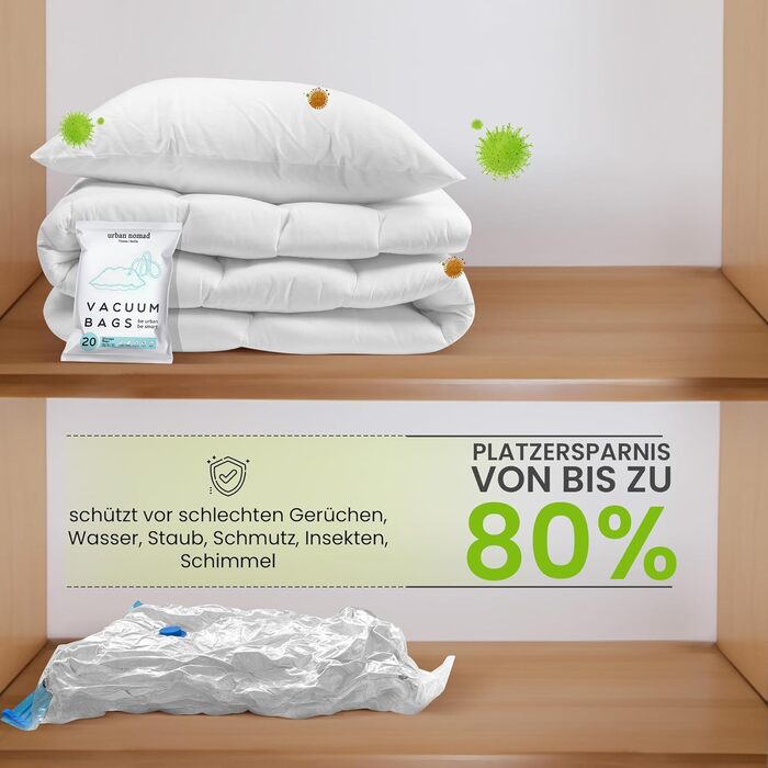 Vacuum Bags for Clothes - 20 Piece Set, 3 Sizes - Vacuum Bags for Vacuum Cleaners, Reusable, 100% Airtight & Robust | Travel Compression Bags, Garment Bags, Storage Bags, Vacuum Pouches, Clothes Sack XL