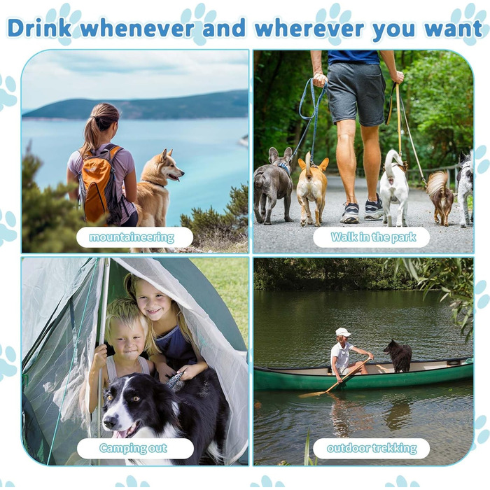 Фляга для собак Taozoey 750мл: водопоїльник для тварин, антибактеріальний, витікoзахисний, для подорожей, прогулянок, кемпінгу (зелений/блакитний)