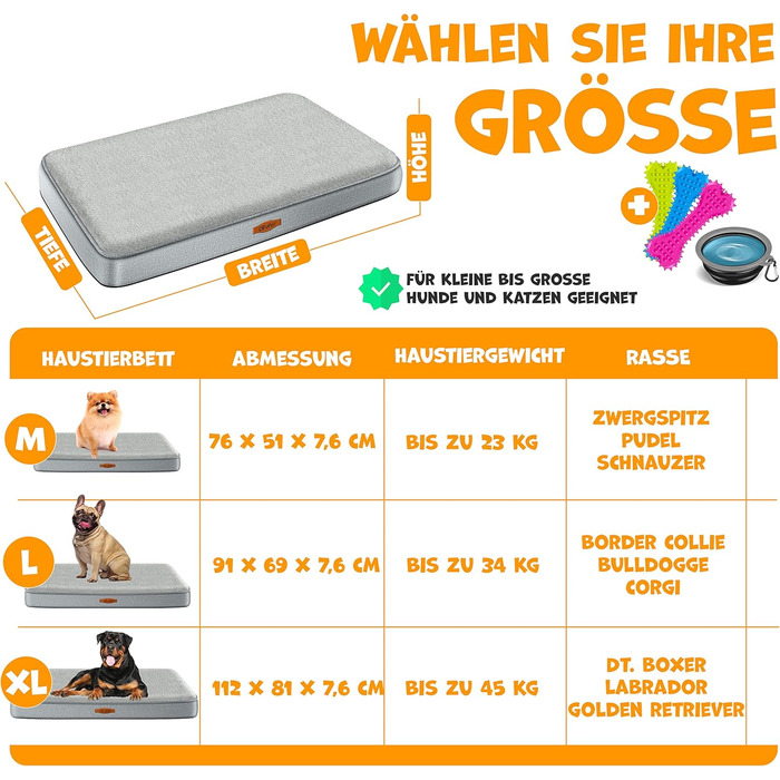 Lovpet® Orthopedic Dog Bed, Dog Cushion, Dog Basket Cookie, Incl. Bowl + 3X Chew Bones, Dog Sofa for Small, Medium & Large Dogs, Removable and Washable Cover, L 91x69x7.6 cm Anthracite (L (91 x 69 x 7.6 cm), Grey / Light Grey)