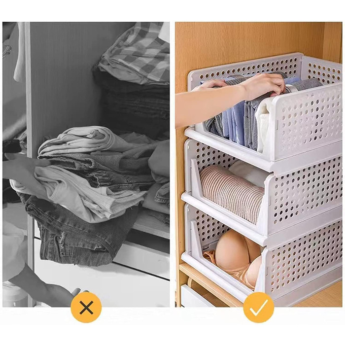 RAIN QUEEN 3-Piece Foldable and Stackable Closet Storage Boxes for Bedroom Clothes Storage Plastic Organizer Drawer (white)