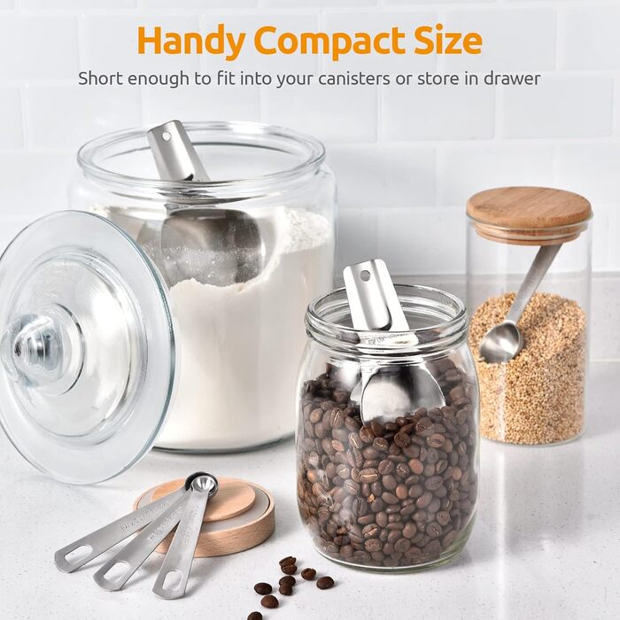 U-Taste Measuring Cups and Spoons with Scale, 15 Piece Set Made of 18/8 Stainless Steel: 7 Cup Beakers & 7 tsp/tbsp Measuring Spoons with 2 D-Rings and 1 Professional Magnetic Conversion Chart (Silver)