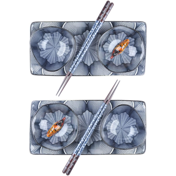 Набір для суші Artcome (10 шт) з кераміки в японському стилі - 2 тарілки, 2 соусники, 2 миски для закусок, 2 пари паличок, 2 підставки, темно-синій