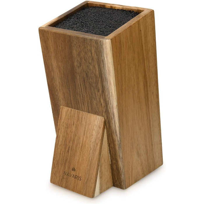 Navaris Acacia Wood Knife Block with Brush Insert - Unfitted Knife Block made of Wood - Universal for Kitchen Knives, Chef's Knives, Cooking Utensils - Brown