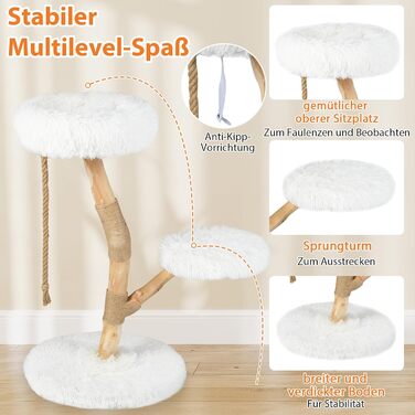 Дерев'яний кігтеточки для котів COSTWAY 90 см, 3-ярусний, з плюшем, джутовим мотузком, білий + натуральний колір