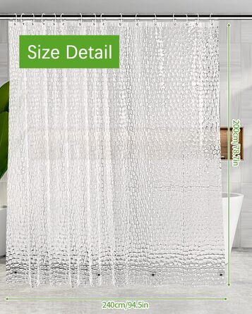 Шторка для душу OTRAKI 240 x 200 см, антигрибкова, EVA, водонепроникна, з кільцями, 3D, для ванної кімнати