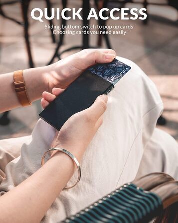 Чоловічий мінімалістичний картхолдер VULKIT з RFID-захистом та Pop-Up механізмом для кредитних карток, чорний