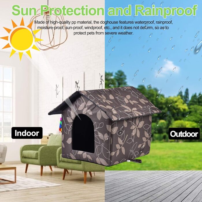 Зручний вологостійкий будиночок для котів та собак на вулицю, зимовий, з м'яким знімним килимком (L)