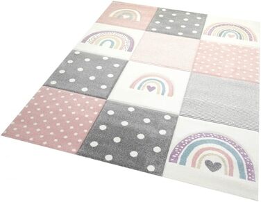 Carpet Dream Kids' Room Carpet Play Carpet Rainbow Dots Hearts Pink Gray Cream Size 140x200 cm 140x200 cm Pink Gray Cream