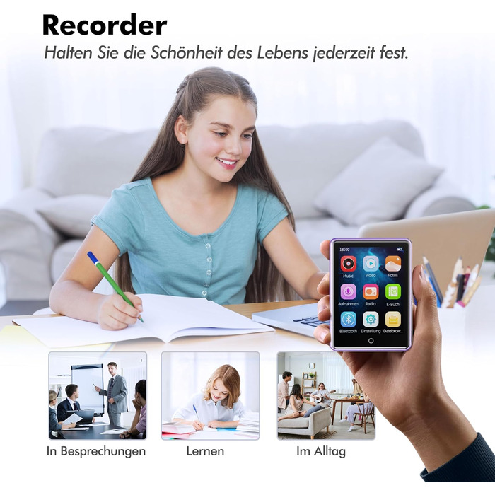 Дитячий MP3-плеєр з Bluetooth 5.3, вбудованим динаміком та сенсорним екраном 2.8