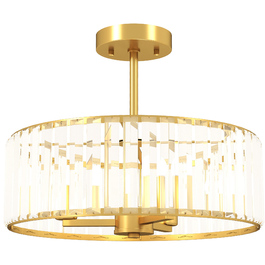 HOMCOM Chandelier with Crystal Shade - 3-Light Gold Metal Finish