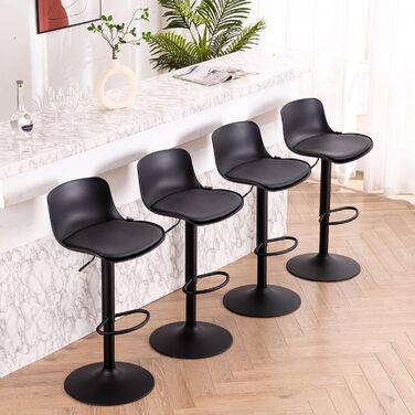 YOUNIKE Adjustable Bar Stools Set of 2 - Black Faux Leather Kitchen Bar Chairs with Backrest & Swivel - High Counter Stools for Kitchen Bar