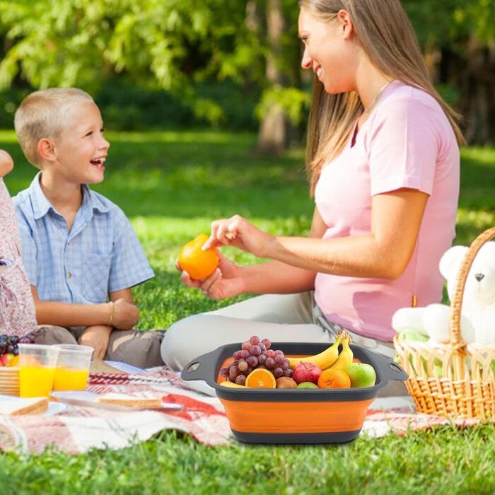 Ситечко для кухні складне, сито для зливання з нержавіючої сталі та силікону, 2 розміри (24.5+29.2 см), помаранчеве