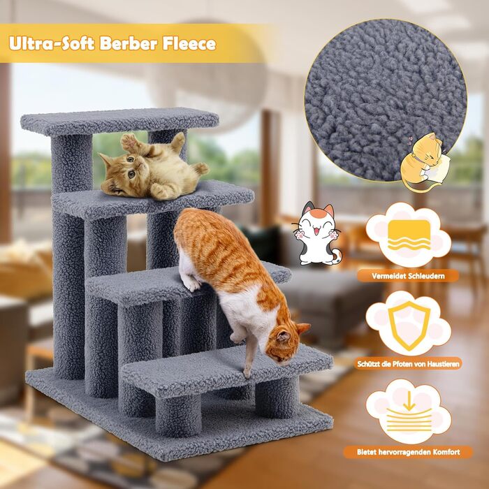 Сходинка для тварин GOPLUS: дерев'яна драбина-сходинка для котів та собак, котячий будиночок, кігтеточка, сірий колір