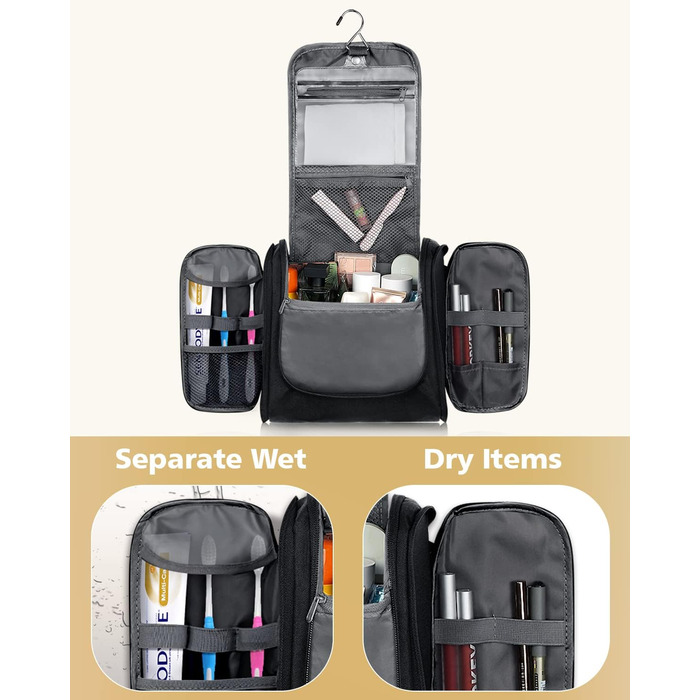 Чоловіча та жіноча косметичка для подорожей, водонепроникна сумка-органайзер для косметики з гачком, чорна