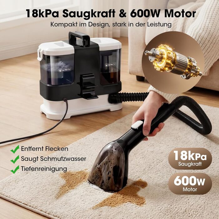 Пилосос для м'яких меблів Lubluelu Nasssauger 600 Вт, 18 кПа: компактний очищувач килимів та плям для дивана, килима, авто – чорний