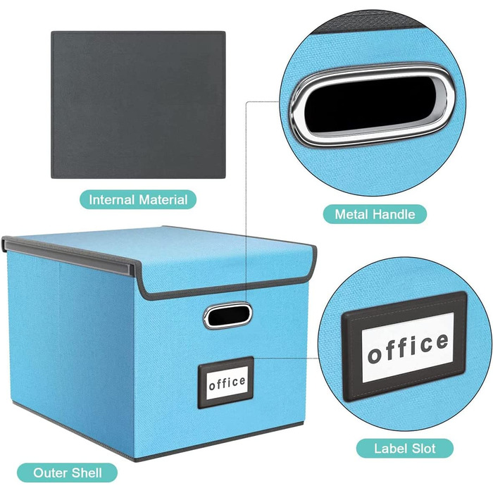 Okydoky Storage Boxes with Lid, Hanging File Folder Box made of Fiberboard and Paper in Stylish Linen Look, Suitable for Home and Office, File and Toy Storage Box (Sky-blue, 1pc).DE Sky Blue