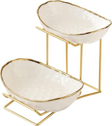 MEESOGA Багатоярусна фруктова тарілка з кераміки на 2 яруси - порцелянова фруктова тарілка з металевим підставкою для кухні. Підходить для фруктів, овочів, закусок та солодощів.
