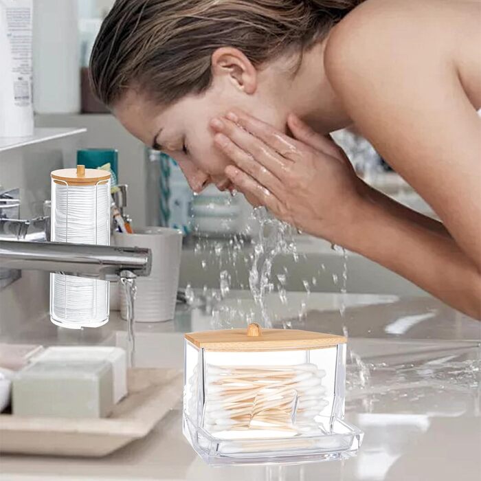 Набір з 3 ватпадносховища, контейнер для ватних паличок – практичне зберігання ватних дисків та паличок у ванній кімнаті. З бамбуковим кришками, економія місця та захист від пилу.