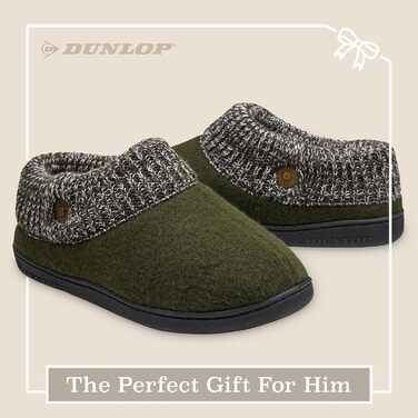 Чоловічі халапи DUNLOP з флісовою підкладкою Sherpa та піною Memory Foam, неслизькі тапочки для дому, 42 EU, хакі