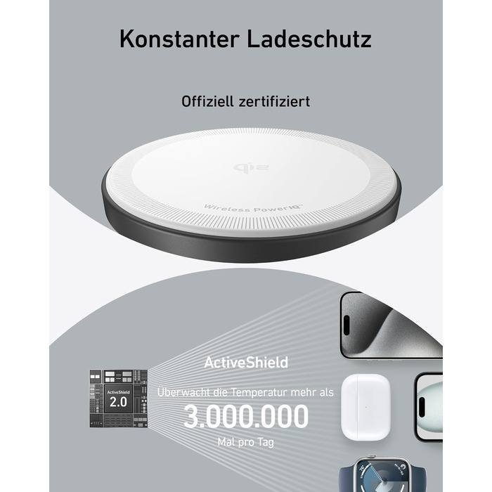 Anker MagGo 3-в-1 Бездротова Зарядка, 15W, MagSafe, Qi2, для iPhone 16/15/14/13, AirPods Pro, Apple Watch Ultra (з USB-C блоком живлення та кабелем), Чорний