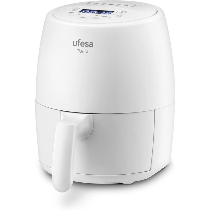 Фритюрниця Ufesa Twist з гарячим повітрям, 2л, 6 програм, 1200W, таймер, 80-200°C, без BPA, антипригарне покриття, Cool-Touch, білий, ексклюзив Amazon