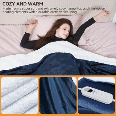 Електрична ковдра Olycism з автовимкненням 160x130 см, 10 режимів нагріву, таймер, захист від перегріву, блакитна