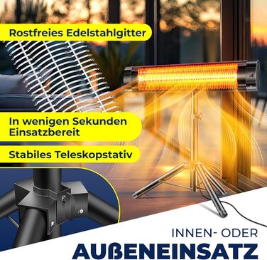 Інфрачервовий обігрівач KESSER® 2500W з пульт дистанційного керування та захисним чохлом, телескопічною стійкою, для тераси та дому