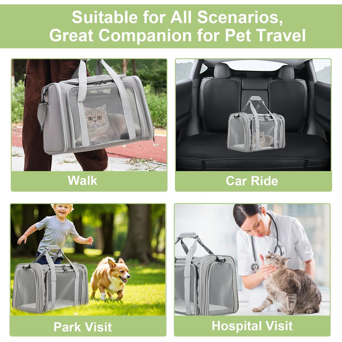 Транспортна сумка для тварин: складана переноска для кота та собаки, сірого кольору. Легка переноска з регульованим плечовим ременем, дихаюча переноска для подорожей та авто.