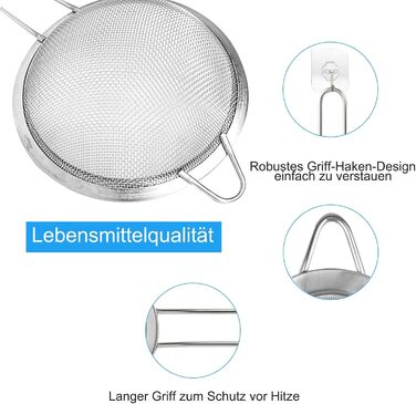 Ситечко кухонне 7 см, нержавіюча сталь, дрібна сітка, для чаю, борошна, рису, макаронів, овочів та фруктів, довговічне кухонне приладдя