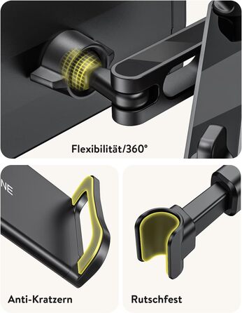 Тримач для планшету TRYONE в авто - кріплення на підголівник, висувний, для iPad, iPhone, Samsung Galaxy Tab, Kindle Fire HD, Switch, 4.7-11 дюймів, чорний