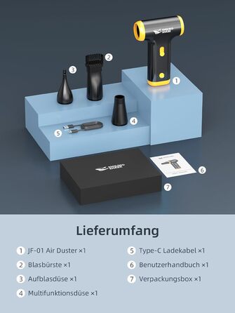 Електричний пилосос-фен Smiling Shark JF-01 Pro (Чорний): для чищення ПК, клавіатури, авто. Регулювання швидкості, LED-підсвітка, 5 kPa, 130000 об/хв