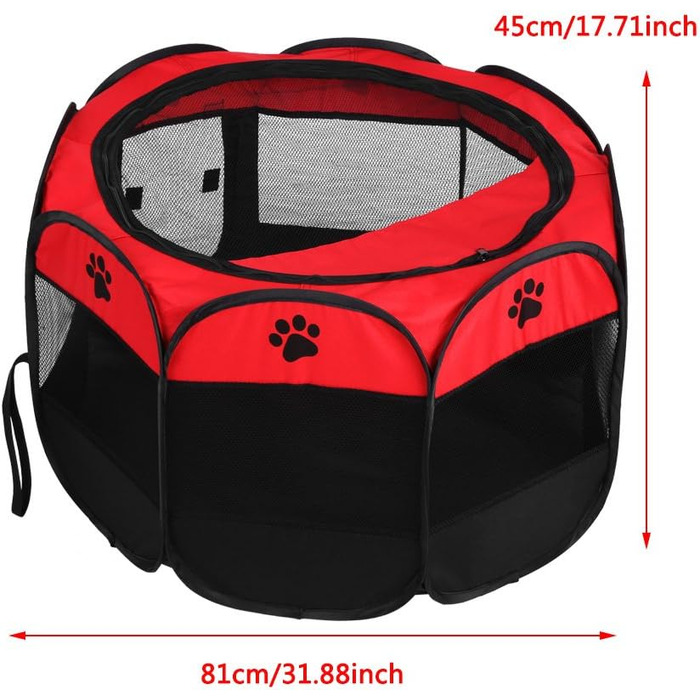 Клітка-манеж для домашніх тварин, автоматична, складна, знімний дах, для собак та котів, сітчаста тканина, захист від сонця, червона, 81 x 45 см