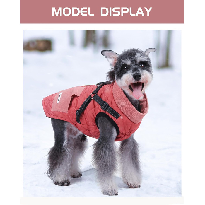 Dog Coat, Dog Jackets with Harness, Winter Warm Jacket Windproof Pet Clothing with Pocket Design Snowsuit Dog Jackets for Small Medium Dogs (Red, M)