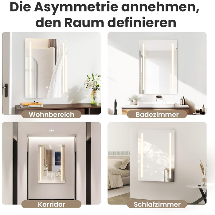 Дзеркало для ванної кімнати з підсвічуванням 70x50 см | LED дзеркало | IP54 вологостійке | Сенсорне керування | Настінне дзеркало | Горизонтальна/Вертикальна установка 6500K холодне біле світло (70x50cm-stil 2)