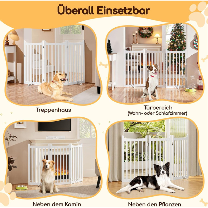 Захисне ґратка для собак Yaheetech, 90.5 x 201.5 см, 4 панелі, білий колір. Ідеально підходить для дому, кухні, проходу, каміну, печі.