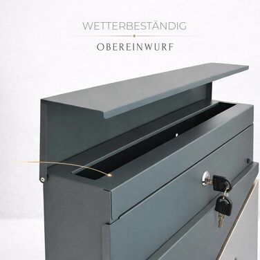 Поштовий ящик Verda з газетницею, нержавіюча сталь, антрацит, 2 ключі - дизайнерський настінний поштовий ящик з прихованим замком