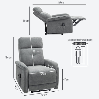 HOMCOM Electric Reclining Massage Chair, TV Chair with Reclining Function, Heating, USB, Vibration, Footrest, Side Pocket, TV Chair with Remote Control, Pocket Spring for Living Room, Dark Grey | Aosom