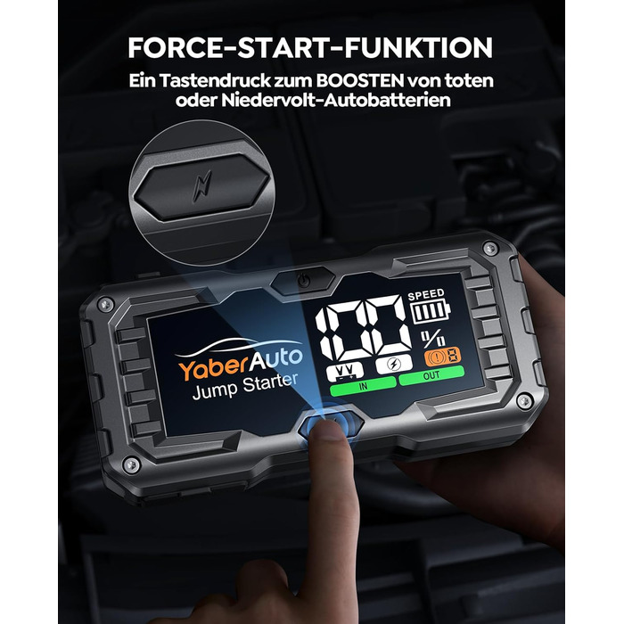 YaberAuto 6000A Powerbank для запуску двигуна авто, 12V, 10.0L бензин/9.0 Diesel, LCD, 450 Lumen, YA100