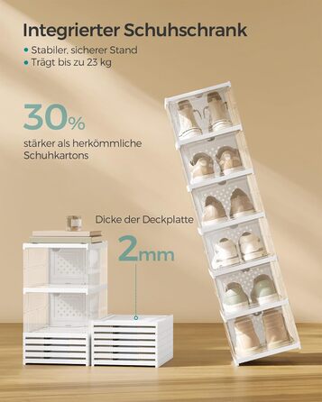 SONGMICS Shoe Cabinet 3-Piece Set, with 18 Shoe Boxes, Integrated Shoe Organizer, Foldable, Portable, for Shoe Sizes up to 46, 1-Minute Assembly, Transparent-Cloud White LSP207W01