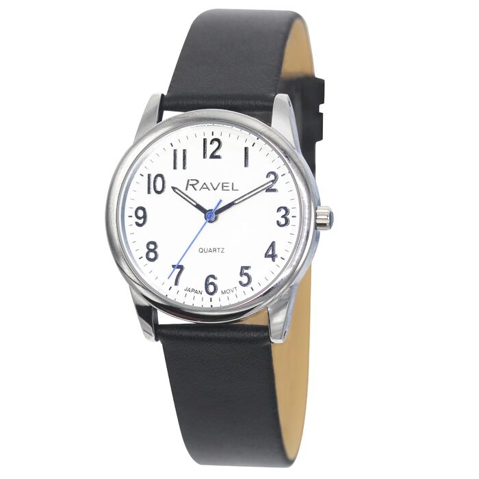 Годинник Ravel Plus - унісекс з ремінком з мікрофібри, кварцовий, аналоговий (34 мм, чорне/срібне/біле циферблат)