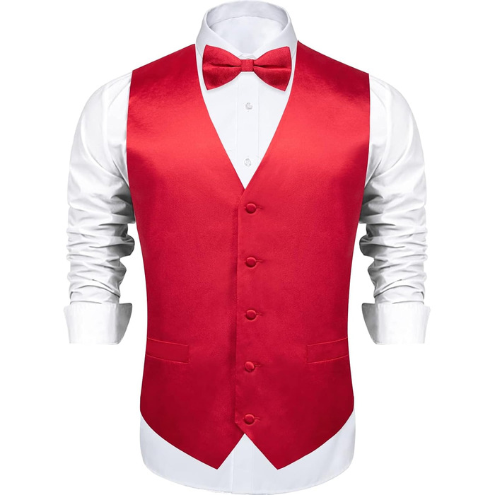 Жилет з атласу DiBanGu для чоловіків з краваткою та булавкою на лацкан, костюмний, для весілля, вечірки (L, Червоний)