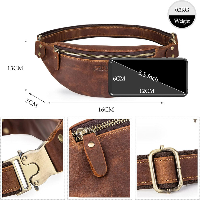 Чоловіча сумка через плече FANDARE з натуральної шкіри, бананка, поясна сумка для подорожей, туризму, занять спортом (Димно-коричневий)