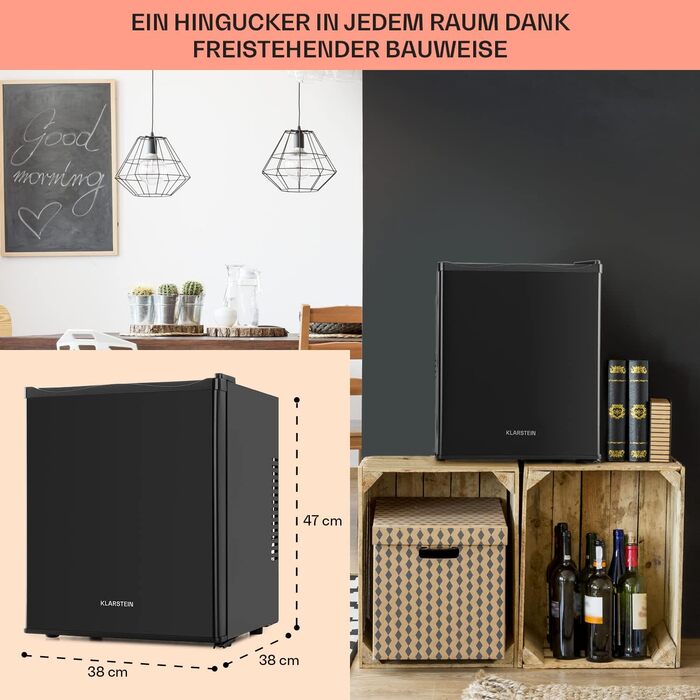 Klarstein Mini холодильник для кімнати, 23L, для напоїв та косметики, міні-бар, тихий, регульована полиця, компактний холодильник для догляду за шкірою 5-15°C, чорний