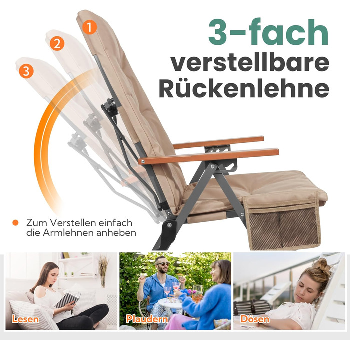 Крісло для кемпінгу Homecall, розкладне, 50 кг, висока спинка, люкс, 3 положення, з м'яким сидінням, для риболовлі, саду, балкону, автодому (Хакі)
