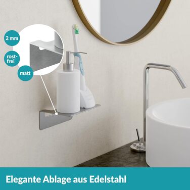 WEISSENSTEIN Badablage without Drilling from Stainless Steel - Self-adhesive Shelf for the Bathroom - 14 x 9.5 x 5 cm