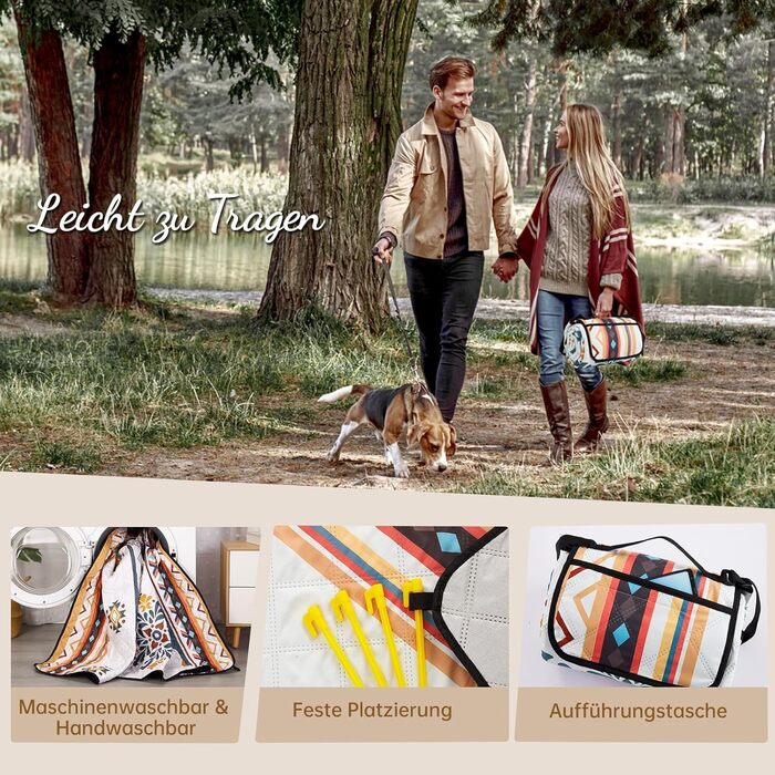 Плед для пікніка HAUSPROFI 200x200 см водонепроникний, ізольований - для пікніка, пляжу, кемпінгу. З бавовняним наповнювачем, ручкою та кілочками