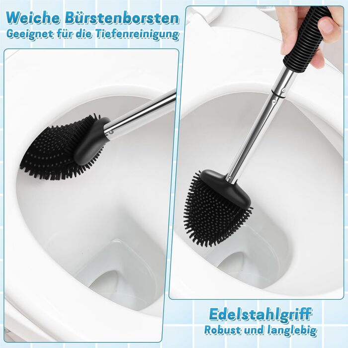 Набір для туалету: щітка для унітазу з тримачем, нержавіюча сталь та силікон, чорний